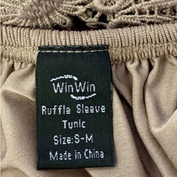 On or off shoulder mocha tunic top with lace size small - Picture 4 of 5